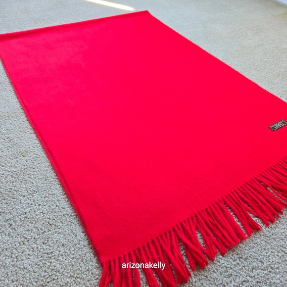 Wool/Cashmere Red Scarf with Fringe Virgin Wool - Picture 6 of 13